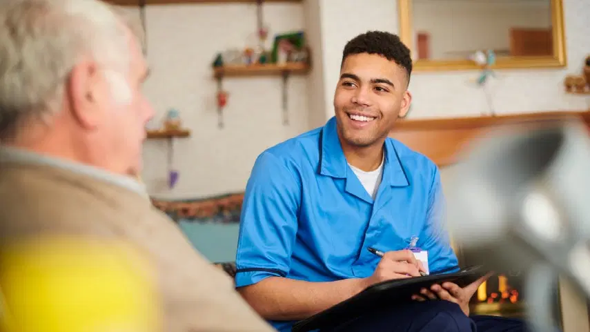 Clinician performing an intake visit with a patient
